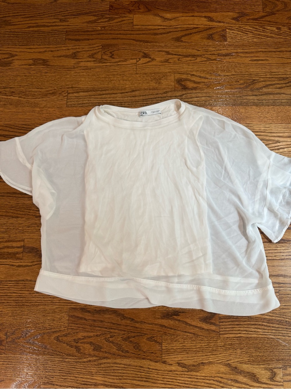 Zara White Sheer Boxy Crop Top